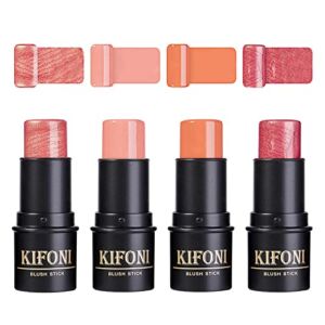 SUMEITAN 4 Pcs Cream Blush Stick for Cheeks Blush Makeup – 3 In 1 Multi Stick Blush for Cheeks Tint & Eyes & Lips, Lightweight, Easy To Use, Waterpfoor, Long-lasting, for All Skin Tones-4 Colors