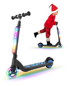 SISIGAD Electric Scooter for Kids Ages 6-12, LED Light-Up Deck, Kids Scooters with 3 Adjustment Levels Handlebar to 36 Inches High,5.3″ Wheel UL Certificated Kick Scooter, Christmas Birthday Gifts