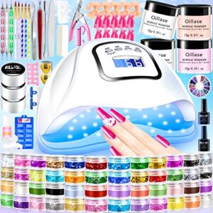 Acrylic Nail Kit Set Professional Acrylic With Everything, 120w LED UV Nail Lamp for Builder Gel, 52 Colors Glitter Acrylic Powder Set for Beginners with Acrylic Brushes
