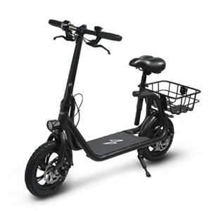 Phantomgogo Commuter R1 – Electric Scooter for Adults – Foldable Scooter with Seat & Carry Basket – 450W Brushless Motor 36V – 15MPH 265lbs Max Load E Mopeds for Adults (Black)
