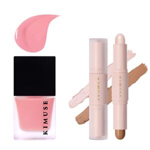 KIMUSE Cheek Gel Cream Liquid Blush Makeup & 2 Color Dual Cream Contour Stick