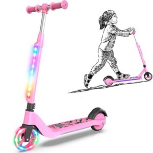YHR Electric Scooter for Kids Ages 8-12 Boys Girls with Light Up-Foldable Toddler Scooters for Kids Ages 3-5,Little/Big Kid Kick Scooter with 3 Levels Adjustable Handlebar,Christmas Birthday Gifts