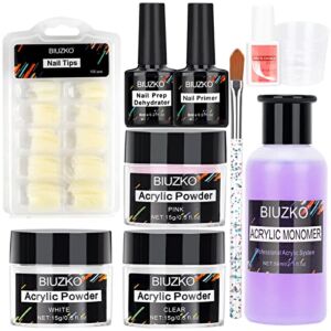 Acrylic Nail Kit with Prep Dehydrator Primer, Acrylic Powder and Liquid Set for Beginners Nail Tips Glue Brush Professional Acrylic Set with Everything