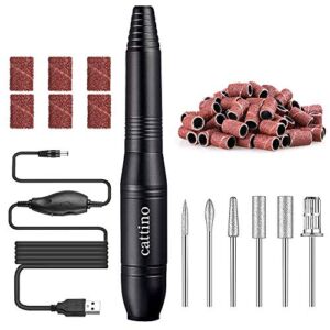 Cattino Electric Nail Drill, Portable Electric Nail File for Acrylic Gel Nails, Efile Manicure Pedicure Tool with Nail Drill Bits and Sanding Bands for Home and Salon Use, Black
