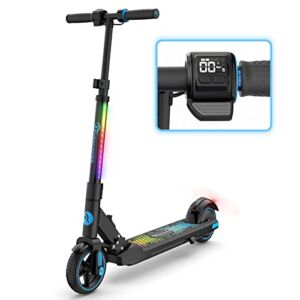 EVERCROSS EV06C Electric Scooter, Foldable Electric Scooter for Kids Ages 6-12, Up to 9.3 MPH & 5 Miles, LED Display, Colorful LED Lights, Lightweight Kids Electric Scooter (Black Blue)