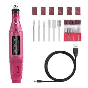 Uouteo Electric Nail Drill Kit Portable Nail File Manicure Pedicure Polishing Tools with 59″ Long USB Cable, 6 Drill Bits & Sanding Bands