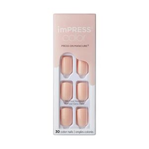 KISS imPRESS Color Press-On Nails, Gel Nail Kit, PureFit Technology, Short Length, “Peevish Pink”, Polish-Free Solid Color Manicure, Includes Prep Pad, Mini Nail File, Cuticle Stick, and 30 Fake Nails