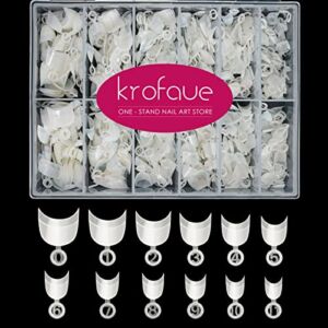 krofaue 600Pcs French Short Nail Tips,12 Sizes Clear Acrylic Nail Tips with Box,Half Cover Natural False Nail,White Wrap Edge Artificial False Manicure for Nail Art Salons and Home DIY (Natural)