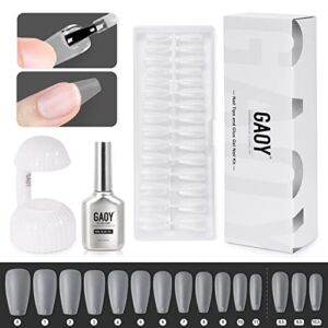 GAOY Nail Tips and Glue Gel Nail Kit, Gel x Nail Kit, Fast Nail Extension Set with UV Light, 300Pcs Matte Medium Coffin Nails