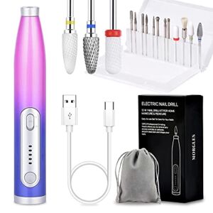 Electric Nail Drill, MORGLES Cordless Nail Drill Rechargeable Electric Nail File for Acrylic Portable Electric Nail Drill Kit with 12Pcs Nail Drill Bits for Salon Home Use