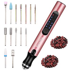 Sersllta Electric Nail Drill Machine, Rechargeable Cordless Electric Nail File Portable efile Professional Nail Drill Kit for Acrylic Nails, Gel Nails, Home and Salon Use (Rose Gold)