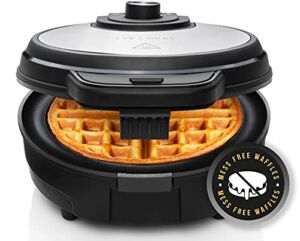 Chefman Anti-Overflow Belgian Waffle Maker w/Shade Selector, Stainless Steel, Temperature Control, Mess Free Moat, Round Nonstick Iron Plate, Cool Touch Handle, Measuring Cup Included