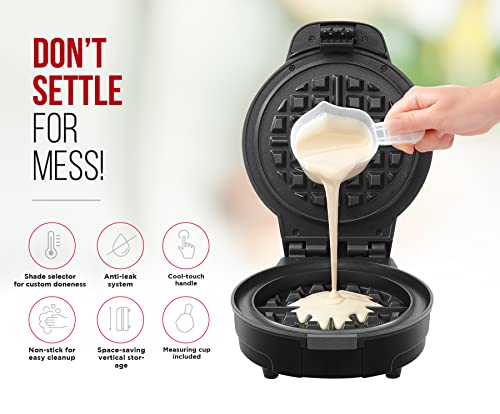 Chefman Anti-Overflow Belgian Waffle Maker w/Shade Selector, Stainless Steel, Temperature Control, Mess Free Moat, Round Nonstick Iron Plate, Cool Touch Handle, Measuring Cup Included | The Storepaperoomates Retail Market - Fast Affordable Shopping