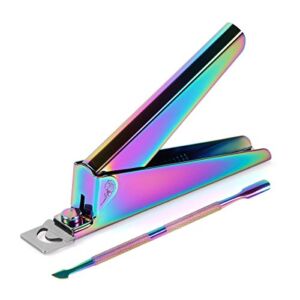 Acrylic Nail Tips Clipper UV False Nails Cutter Fake Nail Tips Clipper Trimmer Stainless Steel Cuticle Pusher Scaper Peeler 2 Pcs Manicure Tools Kit (Rainbow Color)