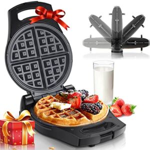 Belgian Waffle Maker, 8 Inch Flip Waffle Irons with Non-Stick Surfaces, 900W Waffle Makers with Temperature Control, 4 Slice, Black, ETL Certificated, Aigostar