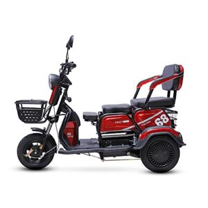ZJDU Electric Three-Wheeled Scooter,Heavy-Duty Electric Mobility Scooters for Adults – Elderly Leisure Scooter, 600W High Power, 3 Speed Adjustment, Bearing Capacity 300Kg,Red