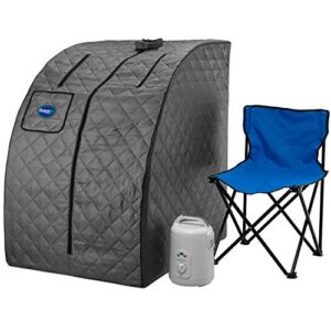 Durasage Lightweight Portable Personal Steam Sauna Spa for Relaxation at Home, 60 Minute Timer, 800 Watt Steam Generator, Chair Included (Gray)