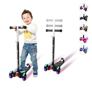 Scooter for Kids 3 Wheels Scooter Kids Scooter 4 Adjustable Height Lean to Steer Extra-Wide Deck Kids Scooter with LED Light Up Wheels Toddlers Girls & Boys from 3 to 12 Year-OldLearn to Steer