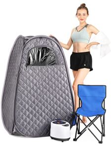 IvyBess Portable Steam Sauna for Home, 2.6L 1000W Portable Full Body Sauna, Sauna Tent with Steamer, 90 Minute Timer, Chair, Remote Control Included