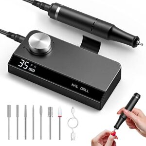 Rechargeable Nail Drill Machine 35000 RPM, Professional Nail File Electric E File for Acrylic Nails Gel Polishing Removing, Cordless Efile with Bits Manicure Pedicure for Home Salon Use