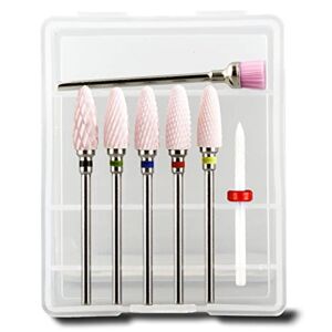 Nail Drill Bits Set Ceramic for Acrylic Nails Gel Polish Cuticle Removing, 3/32 Inch, Efile Bits Kit for Manicure Pedicure Professional Nail Art Tools with Holder, 7pcs (S07-B1u)