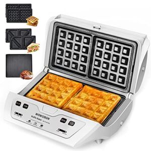 Waffle Maker- 2022 New WOWDSGN Belgian Waffle Maker 3-in-1 Sandwich Maker, Waffle Iron1000W Grill with Removable Non-Stick Plates,3-Level Temperature Control, Easy to Clean,Touch Button
