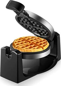 Flip Belgian Waffle Maker, 180° Rotating Waffle Iron with Easy to Clean Non-Stick Surfaces, Classic 1″ Thick Waffles, Included Recipe, Removable Drip Tray, Browning Control, 1100W, Stainless Steel