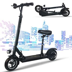 JOYOR Electric Scooter Adults with Seat, 400W 10″ Tires Adult Electric Scooter up to 18.6 Miles Long-Range & 20.5 Mph Max Speed, Foldable Commuter Electric Scooter, Max Load 265 lbs