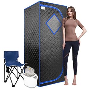 HAO TOO Home Sauna, Full Size Portable Steam Saunas Tent with 4L & 1500W Steam Generator Remote Control Folding Chair for Detox Reduce Stress Fatigue (Black)