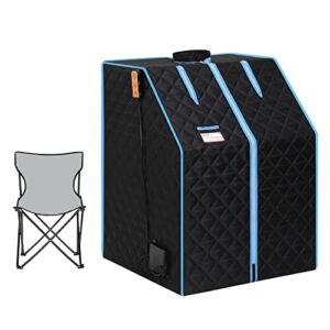 SALUSHEAT Portable Infrared Sauna, One Person Full Body Sauna Tent SPA Set for Home, Fast Heating in 5 Min, with Heated Feet Cushion and Portable Chair, Black