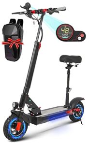 Electric Scooter Adults-Brushless 500W Motor Up to 30 Mph & 31 Miles 48V 18Ah Battery,10″ Off Road Tires Dual Disc Brake Folding Folding E Scooter with Seat