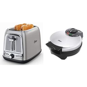 Oster 2-Slice Toaster with Advanced Toast Technology, Stainless Steel & Belgian Waffle Maker, Makes 8″ Waffles, Stainless Steel