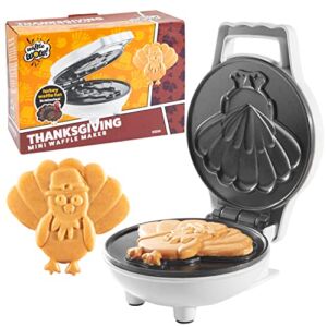 Thanksgiving Turkey Mini Waffle Maker – Make Holiday Breakfast Special for Kids & Adults w/ Cute Design, 4″ Waffler Iron Electric Nonstick Appliance – Fun & Festive, Fall Gift, Recipes Included
