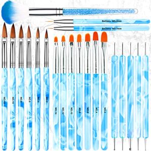 BeGlory 21PCS Acrylic Nail Brush Set Art Brushes for Application UV Gel Dotting Pen 3D Nails Powder Extension Kit Professional (21PCS Blue)