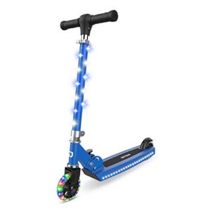 Jetson Scooters – Jupiter Kick Scooter (Blue) – Collapsible Portable Kids Push Scooter – Lightweight Folding Design with High Visibility RGB Light Up LEDs on Stem, Wheels, and Deck