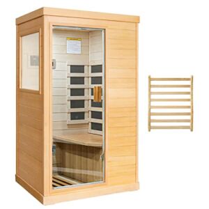LUCHEN Far Infrared Sauna Home Sauna Spa Room Low-EMF Canadian Hemlock Wood 800W Indoor Saunas for Home with Backrest, Control Panel and Tempered Glass Door, Room:35.2*27.6*61.6Inch (T-50)