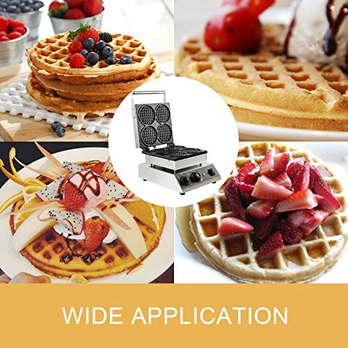 VBENLEM Commercial Round Waffle Maker 4pcs Nonstick Electric Waffle Maker Machine Stainless Steel 110V Temperature and Time Control Heart Belgian Waffle Maker Suitable for Restaurant Snack Bar Family | The Storepaperoomates Retail Market - Fast Affordable Shopping