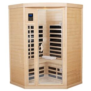 Kanlanth Far Infrared Sauna Low EMF Wooden Sauna for Home, 2 Person Indoor Home Sauna, 1,600watt, 7 Low EMF Heaters, Canadian Hemlock, 10 Minutes Pre-Warm up, with Bluetooth, LCD, LED