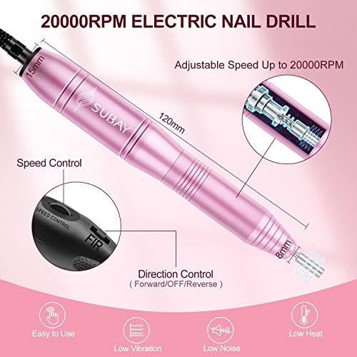Subay Electric Nail Drill for Acrylic Gel Dip Nails, Professional Manicure Pedicure Tools Kit with Case, 500pcs Fake Nail Tips, Nail Rhinestones, Nail Tip Clipper, Cuticle Trimmer for Home Salon Use | The Storepaperoomates Retail Market - Fast Affordable Shopping