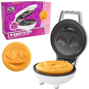 Heart Eye Emoticon Mini Waffle Maker – Make Breakfast Special for Kids with Cute Smiley Face Design, 4 Inch Waffler Iron, Electric Non Stick Breakfast Appliance, Cute Gift