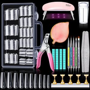 Acrylic Nail Kit for Beginners – Acrylic Nail Supplies with LED Nail Lamp Coffin Nail Tips Brush Clipper File Holder Stamper Nail Art Palette, 10 in 1 Nail Art Tool Acrylic Nail Kit for Girls Travel