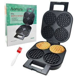 Aoruru Waffle Maker Nonstick Belgian Waffle Iron with Indicator Light 1300W 4 Slice