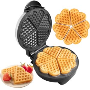 Heart Waffle Maker – Makes 5 Heart-Shaped Waffles – Non-Stick Baker for Easy Cleanup, Electric Waffler Griddle Iron with Adjustable Browning Control – Unique Breakfast for Loved Ones, Holiday Gift
