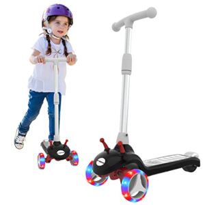 Electric Scooter for Kids Gobazaar, LED Light-up Wheels, 3 Height Adjustable, C-Shaped Handle, Lean-to Steer Design, 3 Wheel Scooter for Kids 2-8Y, Best Children’s Gifts (Black)