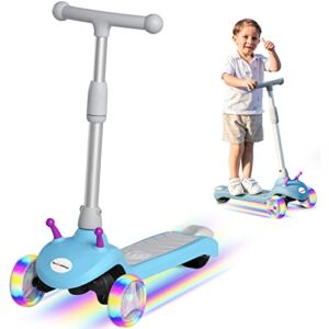 ScootHop Electric Scooter for Kids, 3 Wheel Toddlers Girls Boys, Adjustable Height, Lean to Steer, Kick Kids with LED Light-up Wheels Ages 2-8 Unique Gift, Blue (PG-KI)