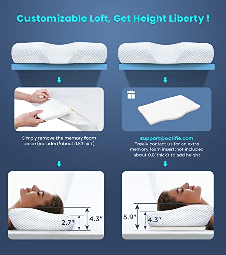 Octifie Adjustable Cervical Pillow for Neck and Shoulder Pain Relief, 2x Support Memory Foam Pillows for Sleeping, Orthopedic Contour Traction Pillow Odorless, Bed Pillow for Side Back Stomach Sleeper | The Storepaperoomates Retail Market - Fast Affordable Shopping
