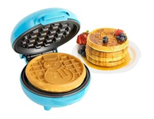 Nostalgia MyMini Snowman Waffle Maker – Mini Waffle Maker with Snowman Motif, Belgian Style Waffle Maker, Cheese Sandwiches, Double Non-Stick