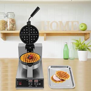 KIOPOWQ Commercial Waffle Maker, Commercial PRO Rotating Belgian Waffle Maker with Tray, Intelligent LED Temperature Non Stick, Waterproof Switch, 1200W, 110V, 140-536°F