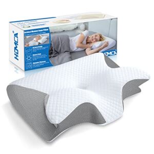 HOMCA Memory Foam Cervical Pillow, 2 in 1 Ergonomic Contour Orthopedic Pillow for Neck Pain, Contoured Support Pillows for Side Back Stomach Sleepers