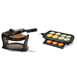 BELLA Classic Rotating Non-Stick Belgian Waffle Maker, Black & Electric Griddle w Warming Tray, Make 8 Pancakes or Eggs At Once, Fry Flip & Serve Warm, 10″ x 18″, Copper/Black
